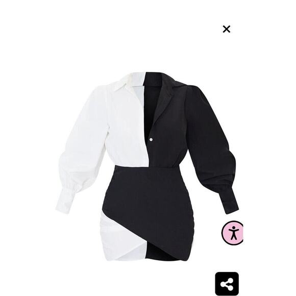 Pretty Little Thing Monochrome Contrast Detail Long Sleeve Shirt Dress Size 0 - Picture 3 of 11